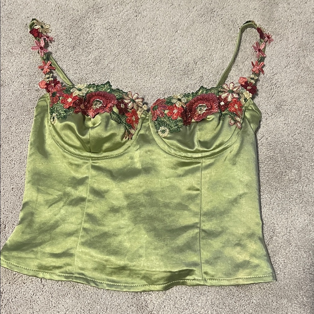 size 2 green floral corset top